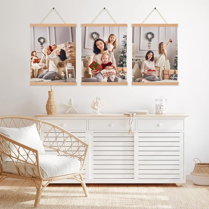 YK Artwood 3 Pack Magnetic Poster Hanger Frame,16x20 16x24 16x16 Poster Frame Wood Magnet Frames Hangers for Photos, Pictures, Prints, Maps, Scrolls and Canvas Artwork , 16", Pine Color)