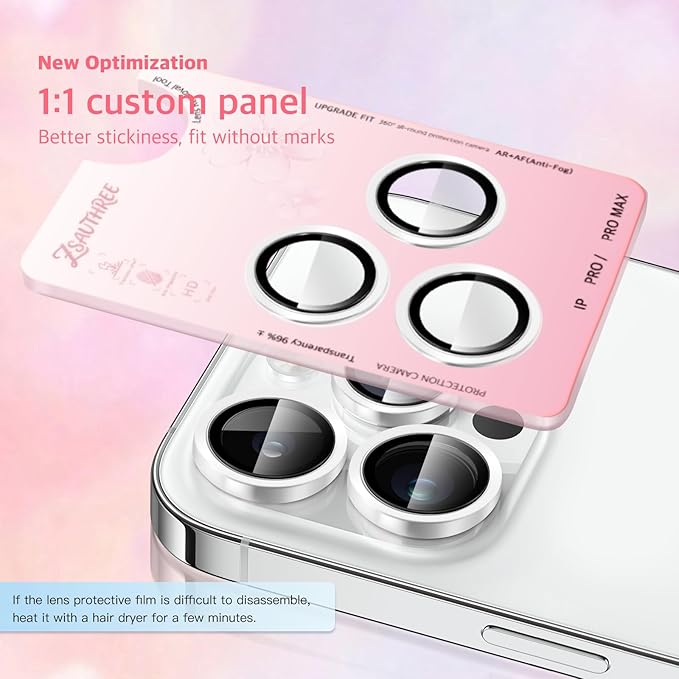 Military Grade 9H+ Glass Lens Protector for iPhone 16 Pro Max/16 Pro,1:1 Invisible Fit,Ultra Clarity with 99.9% Light Transmission,Impact & Scratch Resistance,Smudge-Free (TitaniumSilver)