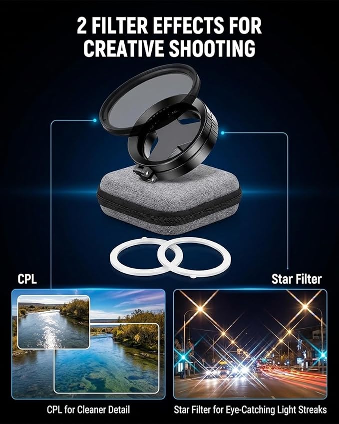 Anti-Glare Magnetic Phone Filter – Reduces Unwanted Reflections, 52mm Cpl Foldable Universal Polarizing Filter Mount with Phone Camera Snap Grip Kit for iPhone Smartphone Photography(Starlight)