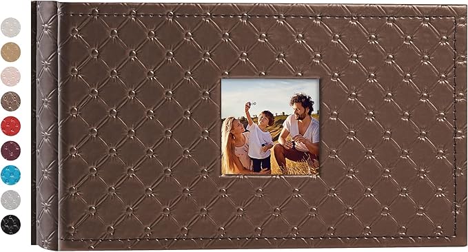 Mublalbum Small Photo Album 4x6 100 Photos Leather Cover Picture Book with Horizontal Pockets for Baby Wedding Anniversary and Family (Brown)