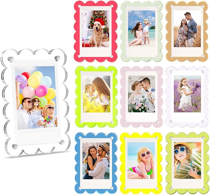 EZMeetU 10 Pack Acrylic Fridge Magnetic Frame for Polaroid, 2.36x3.54 In Mini Picture Frames Colorful for Fujifilm Instax Mini, 2 Sided Photo Refrigerator Magnet Picture Display Clear Frame Petal