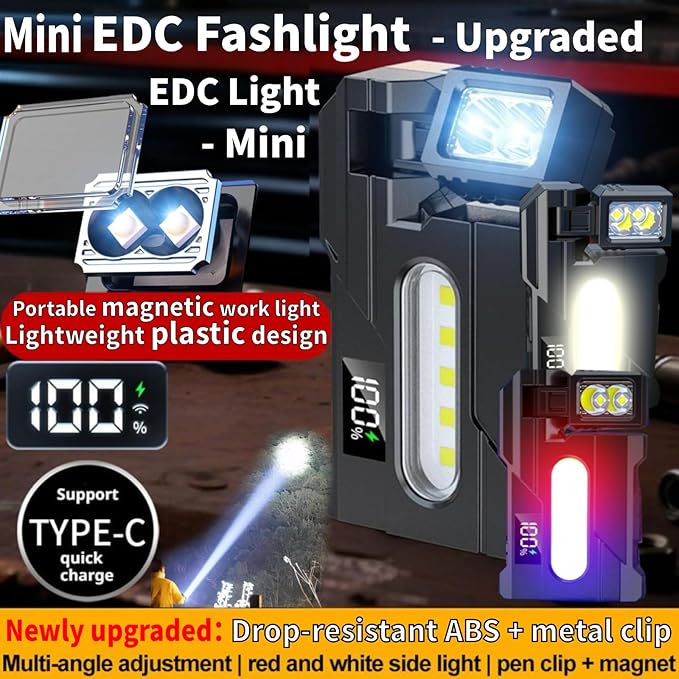 Mini EDC Flashlight 1200 Lumens – 2PCS Super Bright 3 Modes EDC Flashlight, Rechargeable Mini ABS Light with Magnet, Portable Pocket Dual Light, 180° Rotatable Magnetic Torches for Outdoor Emergency