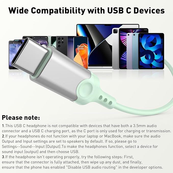 USB C Headphones Wired Type C Earphones for Samsung/Galaxy S26 S25 S24 Plus S23 S22 S21 S20 Note 20 Ultra DAC Magnetic Corded Earbuds for iPhone 15 16 16e 17 Air for Apple/Android Ear Buds Mint