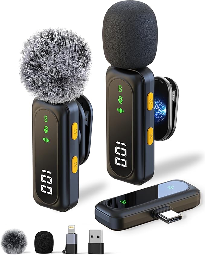 Wireless Lavalier Microphone for iPhone-iPad, Android Phone,Computer,Microphone wireless,Mini Lapel Mic with Noise Reduction and Crystal Sound for Video Recording,Vlogging,TikTok,Singing,YouTube-Black