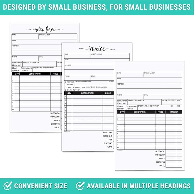 321Done Invoice Pad, 5.5x8.5 Small 2-Part Carbonless, Made in USA, Carbon Copy Sales Receipt Book Purchase Order Form for Small Boutique Craft Business (50 Sets) White/Yellow, Thick Paper