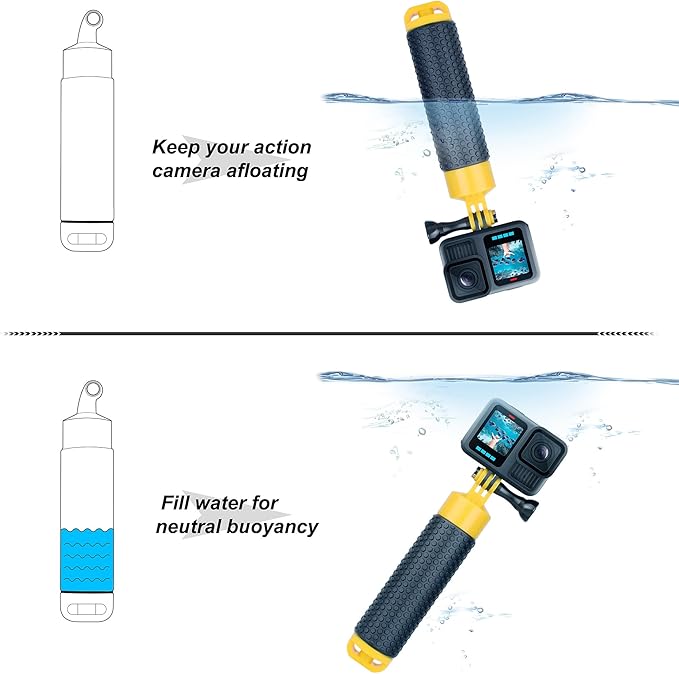 GEPULY Floating Hand Grip with Mini Tripod Stand Waterproof Stick Pole for Insta 360 GoPro Hero 13 12 11 10 9, AKASO DJI Action 6 Handle Mount Accessories for Action Camera Underwater Monopod