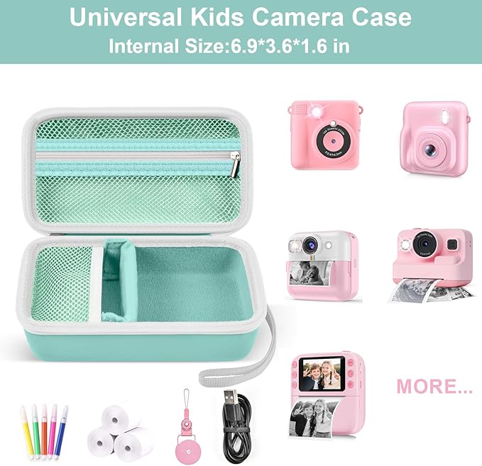 Case Compatible with ESOXOFFORE for Dylanto for Anchioo for WEEFUN for GKTZ for Amzelas for Mafiti Instant Print Camera for Kids, Film Camera Storage Holder Organizer Bag (Box Only)- Mint Green