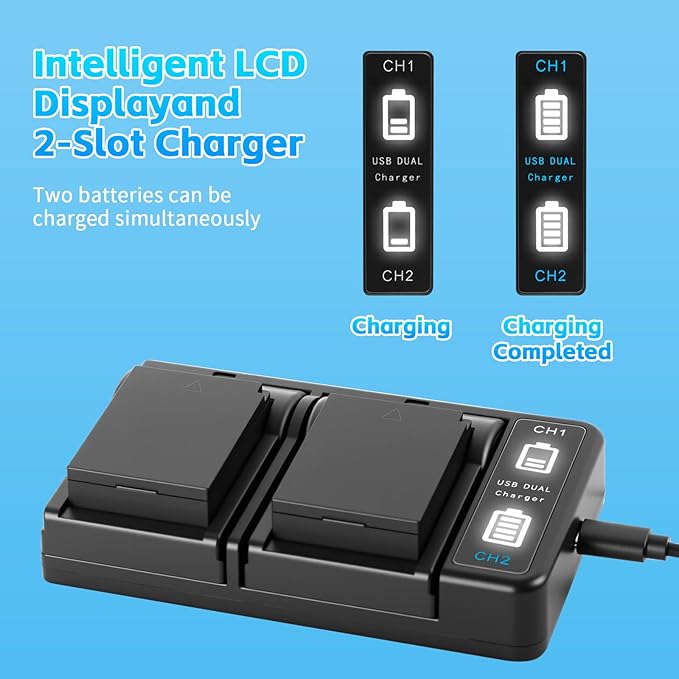 LP E10 Battery(2-Pack) and Dual Charger for Canon LP E10,EOS Rebel T7 T6 T5 T3 T100,Kiss X50 X70 X80 X90,EOS 1100D 1200D 1300D 1500D 2000D 3000D 4000D Cameras