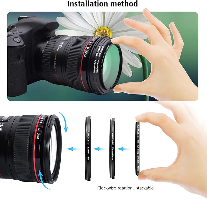 10 Pieces Step Down Ring,Camera Lens Filter Metal Filter Rings Compatible All Brands UV ND CPL (46-43mm,49-46mm,52-49mm,55-52mm,58-55mm,62-58mm,67-62mm,72-67mm,77-72mm,82-77mm)