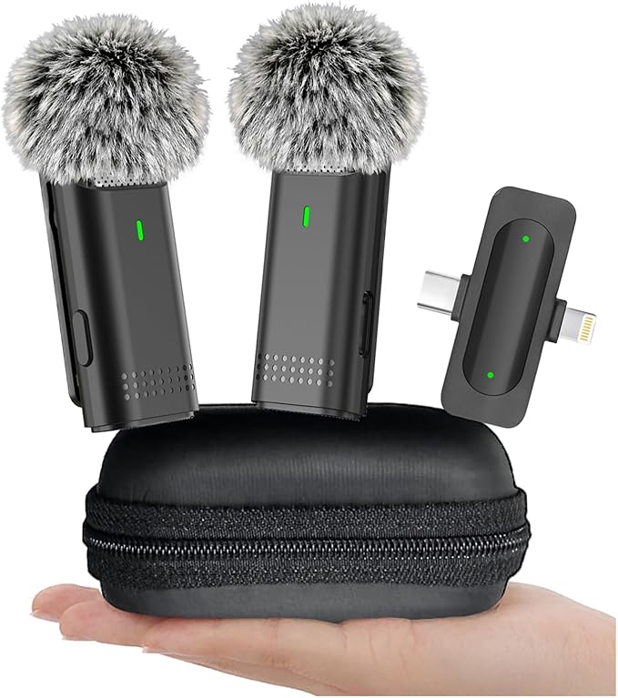 2 Pack Wireless Microphones for iPhone Android - Clip on Mini Microphone for Video Recording Lapel Microphone for Streaming, Podcast, YouTube Tiktok Content Creator