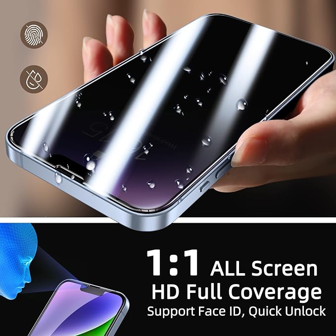 ruwa Privacy Screen Protector for iPhone 13/13 Pro/14/16e [3-Pack][6.1 Inch] Display Tempered Glass Film with Easy Installation Frame, Ultra HD, 9H Hardness, Scratch Resistant, Case Friendly