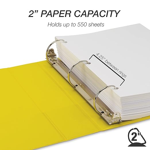 Samsill Durable 2 inch 3 Ring Binder, Made in USA, D Ring Binder, FSC 100% Recycled Chipboard, Yellow, 4 Pack