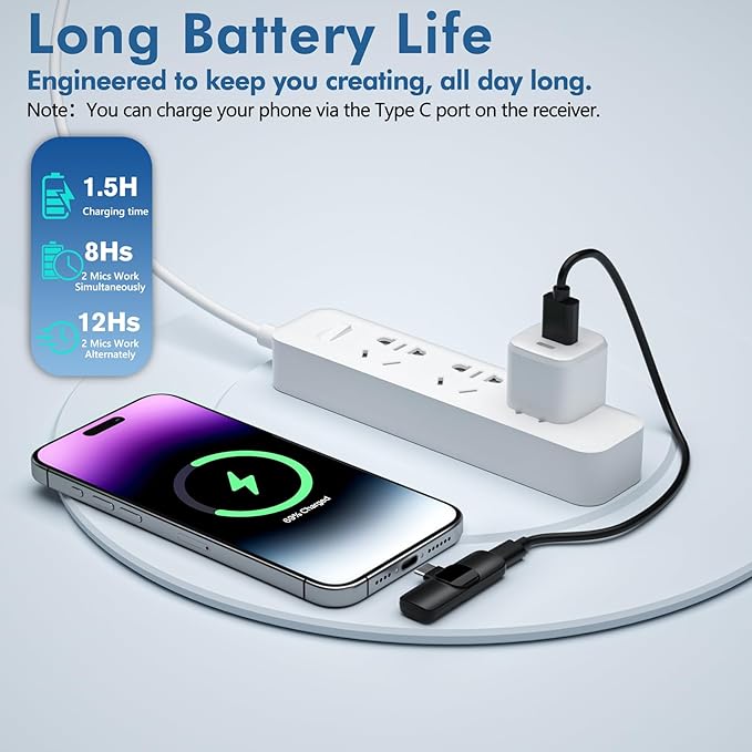 Professional Wireless Microphone for iPhone,iPad,Android, Lavalier Lapel Mic for Video Recording, Mini Mic Crystal Clear Recording with USB-C for Content Creators Vlog YouTube Tiktok Podcast Interview