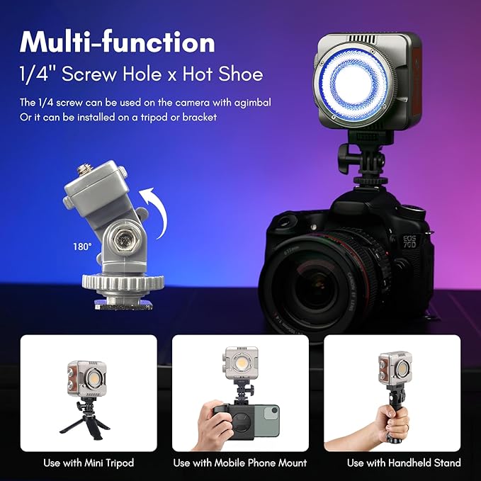 Tolifo 40W LED Video Light, Pocket RGBWW Creator Kit with App Control, Diffusor, Barndoor, Honeycomb Grid, Cold Shoe, Desktop Grip, Hardcase & 20 FX Modes (PalmLED Mini Pl-40RGB)