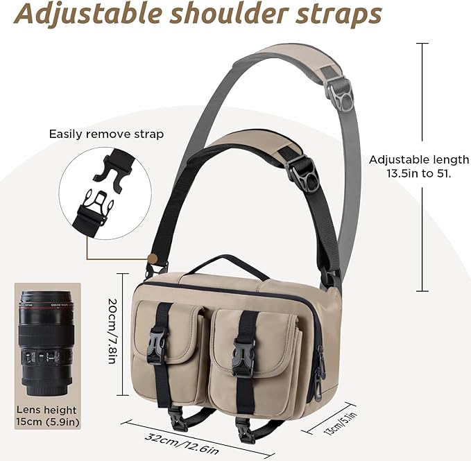 Camera Sling Bag,DSLR Camera Bag with Tripod Holder,Waterproof Camera Shoulder Crossbody Bag for Photographers(Coffee)