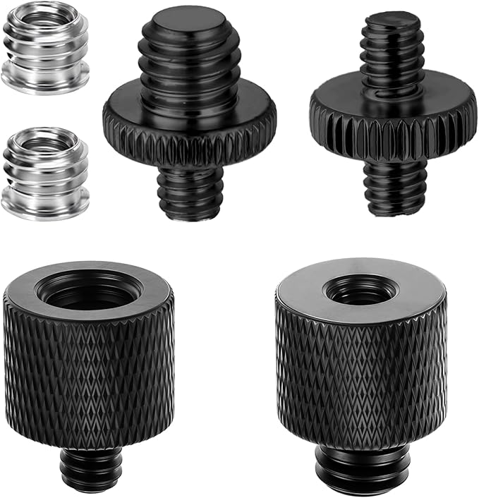 Tripod Screw Adapter 6 Pcs Aluminum Threaded Converter 1/4 Male to 3/8 Female and 3/8 Male to 1/4 Female for Tripod Camera Monitor Mic Stand Light Stand (Black)