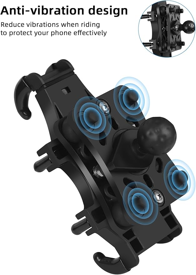 Motorcycle Phone Mount with Vibration Dampener, One-Hand Operation Bike Phone Holder Holds 4.7"-7.1" Cell Phones on Handlebar, ATV Cell Phone Holder for Bike Motorcycle Scooter ATV