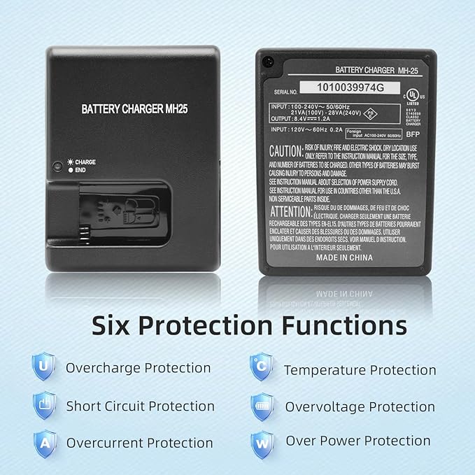 MH-25 Battery Charger Compatible with Nikon EN-EL15 EN-EL15a EN-EL15b Battery for D500 D600 D610 D750 D780 D800 D800E D810 D810A D850 D7000 D7100 D7200 D7500 Coolpix Z5 Z6 II Z7 II Cameras