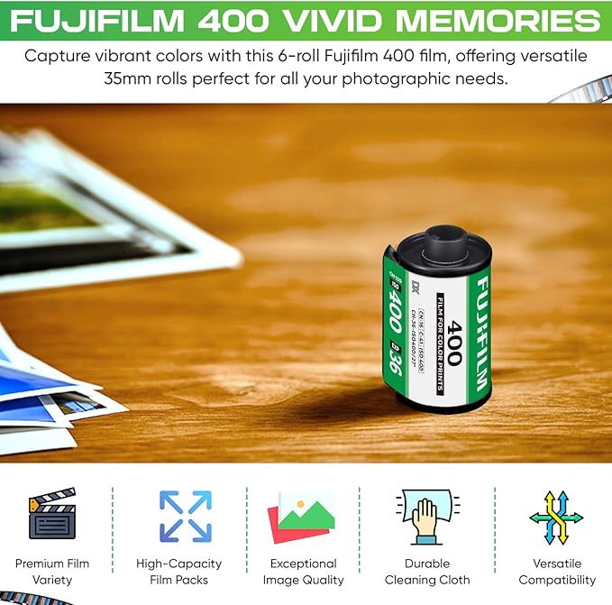 Fujifilm 400 Film Bundle, 6 Rolls (2x3 Pack), 36 Exposures Each for 35mm Cameras