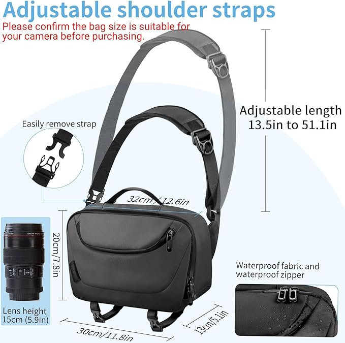 TAAOKA Camera Sling Bag,Waterproof Camera Case with Tripod Holder,Lightweight DSLR/SLR/Mirrorless Camera Bags Crossbody for photographers-Black