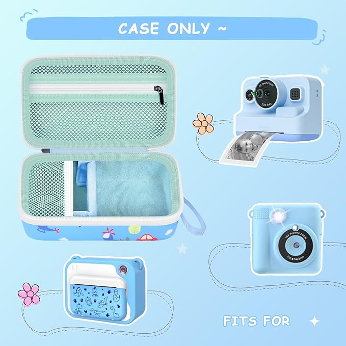 Case Compatible with DYLANTO for ESOXOFFORE for ETIKEZ for YTETCN for DUDUDRAGON Instant Print Camera, Kids Camera Storage for Accessories (Box Only) (Case and 3 Paper Rolls, Blue-Car)