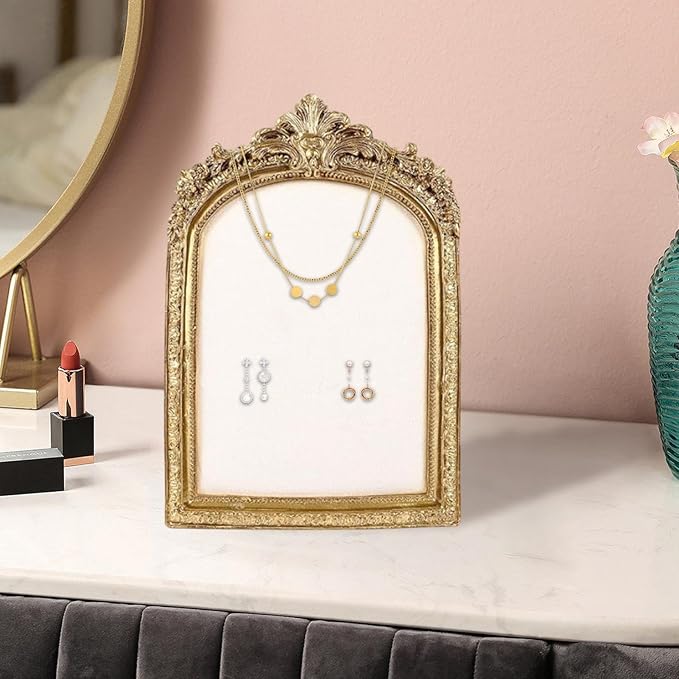 Resin Vintage Photo Frame - Vintage Jewelry Display Frame, Shabby Chic Jewelry Stand | Velvet Backing Handmade Necklace Organizer, Antique Style Earring Holder For Women Girls Bedroom Dresser Table