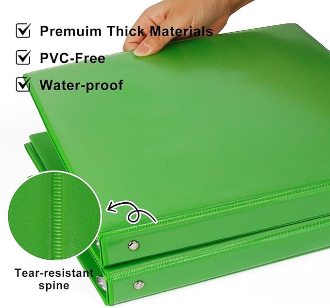 CIXILDTS 0.5-inch Round Ring Binder, Durable 1/2" 3 Ring Binder Fit Letter Size Paper, Green, 6-Pack