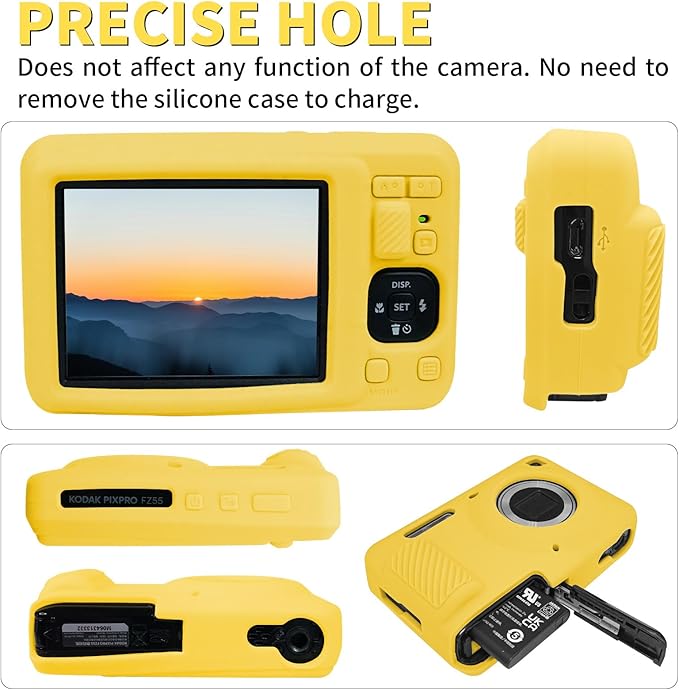 Easy Hood Camera Case for Kodak PIXPRO FZ55, Soft Silicone Cover Anti-Scratch Slim Fit FZ55 DSLR Camera Sleeve Body Skin Travel Protective Case, Yellow