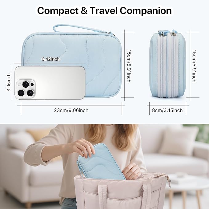Skycase Tech Pouch - Lightweight Electronics Organizer Travel Case, Double Layers Cable Organizer, All-in-One Storage Bag for Charger, Cord, Phone, Flash Drive, Accessories