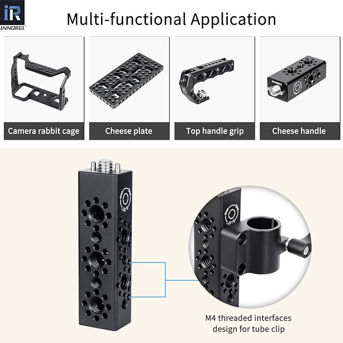 INNOREL CB3 CNC Aluminum Alloy Multi-Function Cheese Handle, Cheese Grip Extension Bar, Featuring 3/8" and 1/4" Arri Locating Holes for Camera Cage Frames, Cheese Plates, Any 3/8" Threaded Point