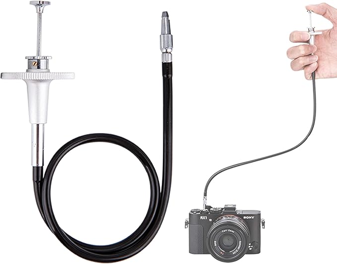 JJC TCR-40S Silver 40cm Threaded Cable Release, Mechanical Shutter Release Cable, Bulb-Lock Design for Long exposures