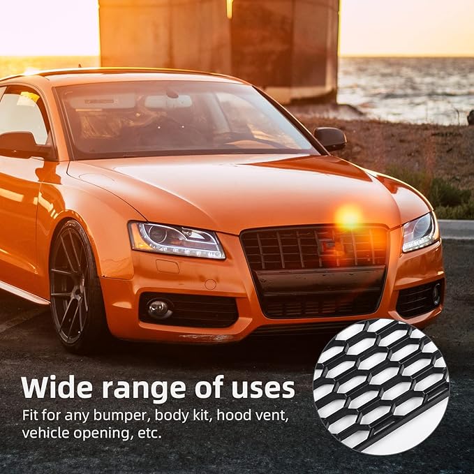 AggAuto 47"x16" ABS Plastic Universal Car Grill Mesh, Automotive Grille Insert Bumper Honeycomb Hole 10x25mm Hex Grids Black