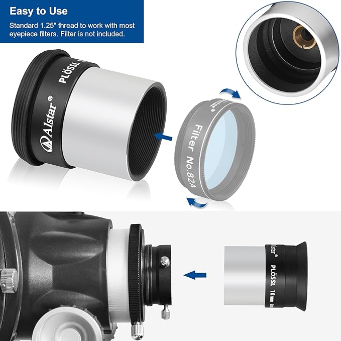 Alstar 1.25 Inch Plossl Telescope Eyepiece - 10mm Fully Multicoated Optical Lens for 1.25inch Astronomic Telescope and Astronomy Filters - 4 Element Plossl Design