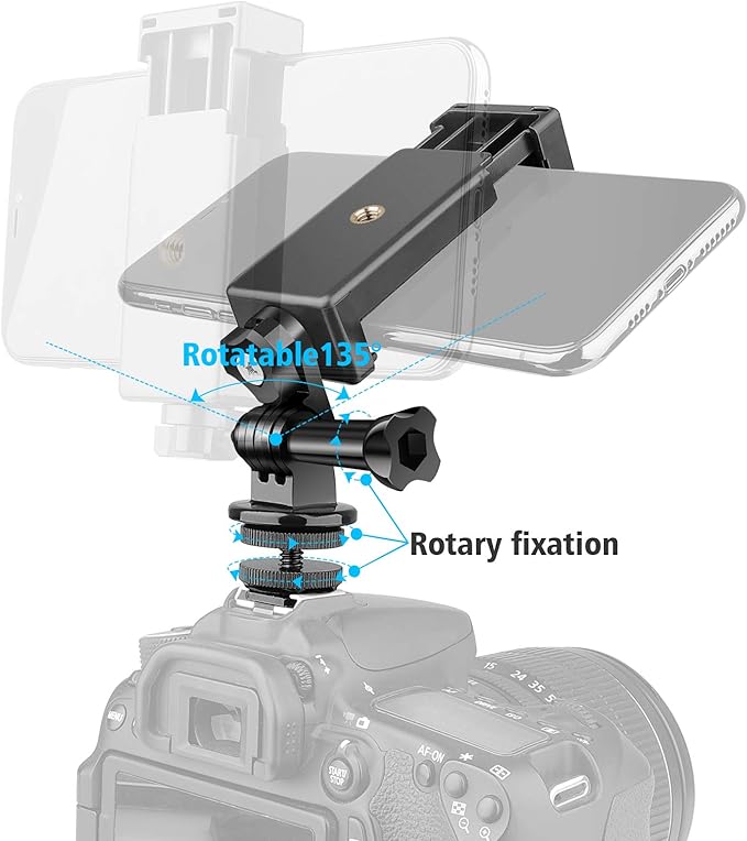 Anwenk Phone Holder Hot Shoe Mount Adapter with Cold Shoe Mount for Microphone/ Flash Light Compatible with Gopro Hero DJI Osmo Action Camera Smartphone, Attach on DSLR Camera / Ring Light/ Tripod