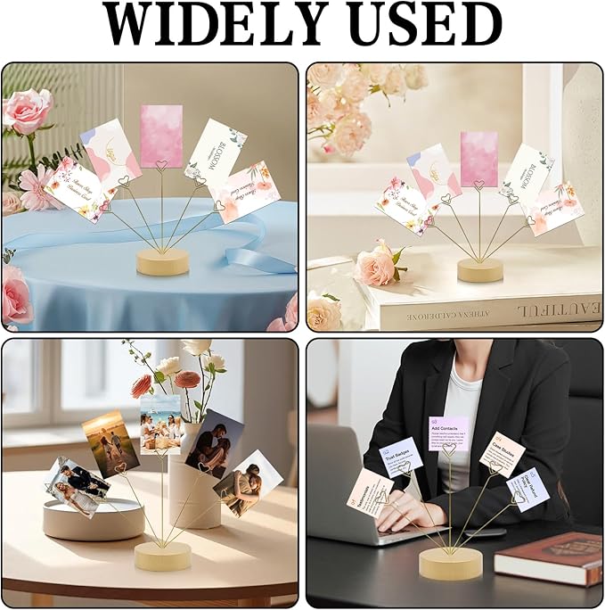 HINGTAI Heart-Shaped Photo Stand Contains Five Clips, Gold Tree Holder for Pictures Desk Photo Display Gift Tree Holder for Party, Round Base Suitable as a Gift for Holidays Weddings or Work