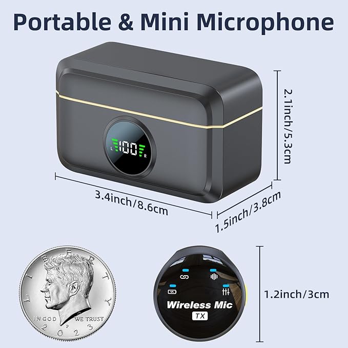 Wireless Lavalier Microphone for iPhone 17 16 15 Android, Noise Canceling USB C Lapel Microphones Clip on Mic with Charging Case for Video Recording Vlogging TikTok