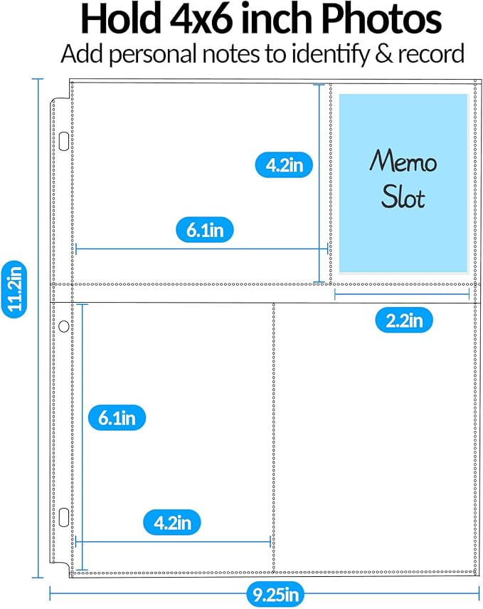 Fabmaker 35-Pack 4x6 Clear Photo Sleeves for 3 Ring Binder - 210 Photo Acid Free Plastic Archival Protector Refill Pages for 8.5x11