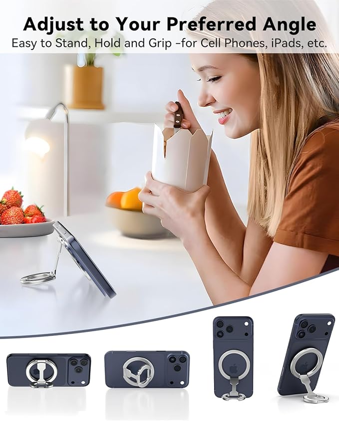 CloudValley 4-in-1 Magnetic Phone Grip Holder for MagSafe, 2025 Super Stable Kickstand & Mag Safe Finger Loop, Compatible with iPhone 17/16/15/14/13 Series & MagSafe Case (Silver)