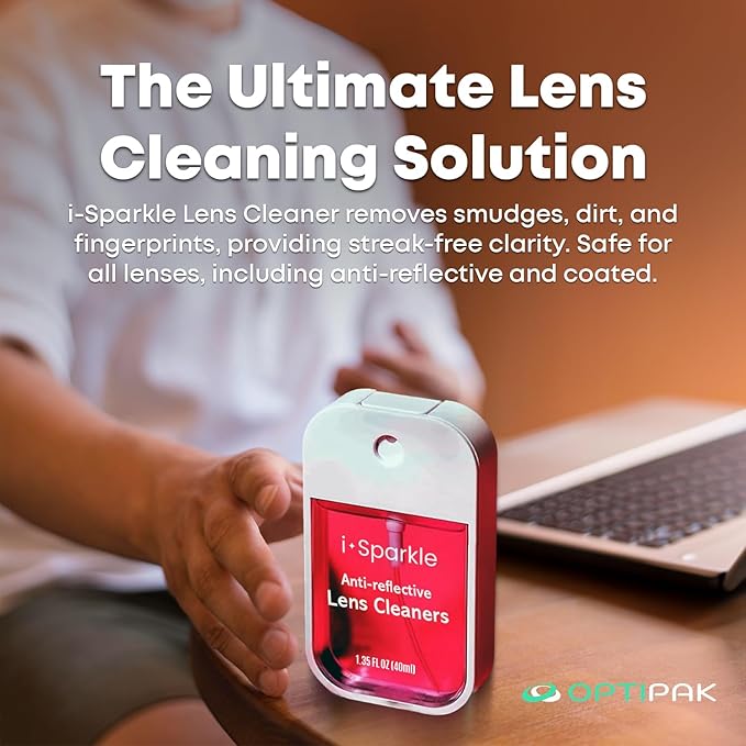 I-Sparkle Anti-Reflective Lens Cleaner Spray kit | (2x) 1.35oz Glasses Cleaner Spray + (2x) Microfiber Cloth for Eyeglasses, Sunglasses, Lenses, Screens and Camera Cleaning Kit (4 Piece Set)