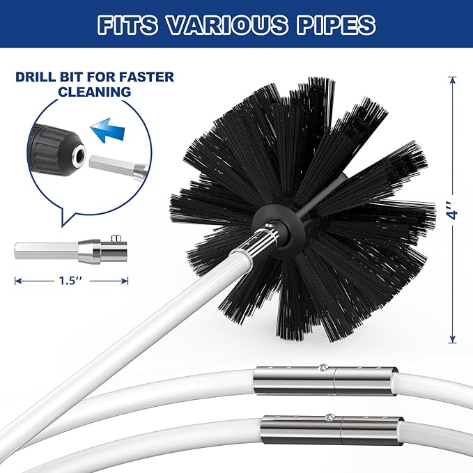 42-Feet Dryer Vent Cleaner Kit, Lint Remover，Upgraded Flexible Quick-Snap Brush with Drill Attachment,Extends Up to 42 FEET for Easy Cleaning，Cleaning Tools Use with/Without a Power Drill