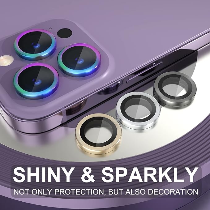 Choiche Compatible for iPhone 14 Pro/iPhone 14 Pro Max Camera Lens Protector, 9H Tempered Glass Camera Cover Screen Protector Metal Ring Decoration Accessories (Colorful)