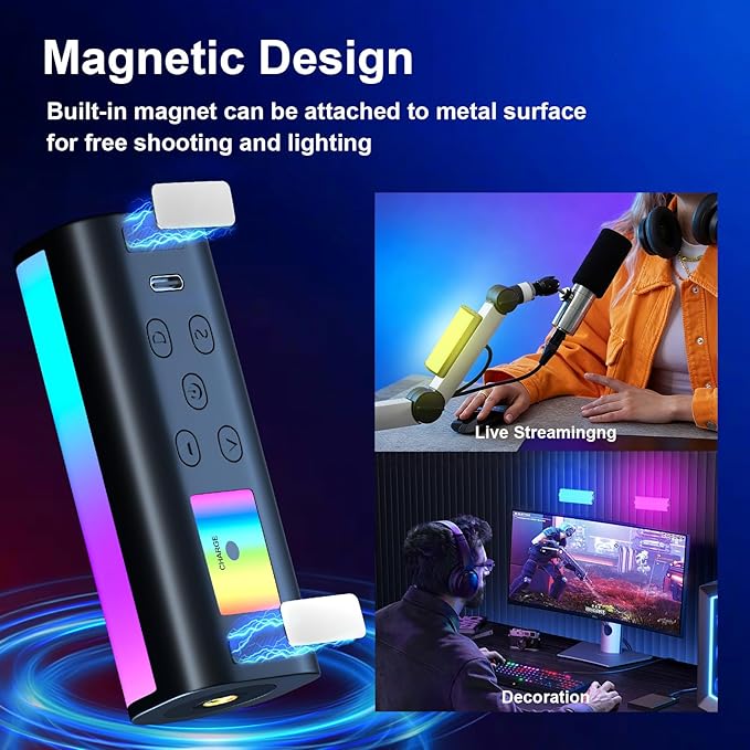 EMART Magnetic Handheld Light Wand, 360°Full RGB Mini LED Video Light Stick,1200mAh 2500-7000K 13 Effect Dimmable Camera Tube Light for Video Recording Studio Photography TikTok YouTube Vlog