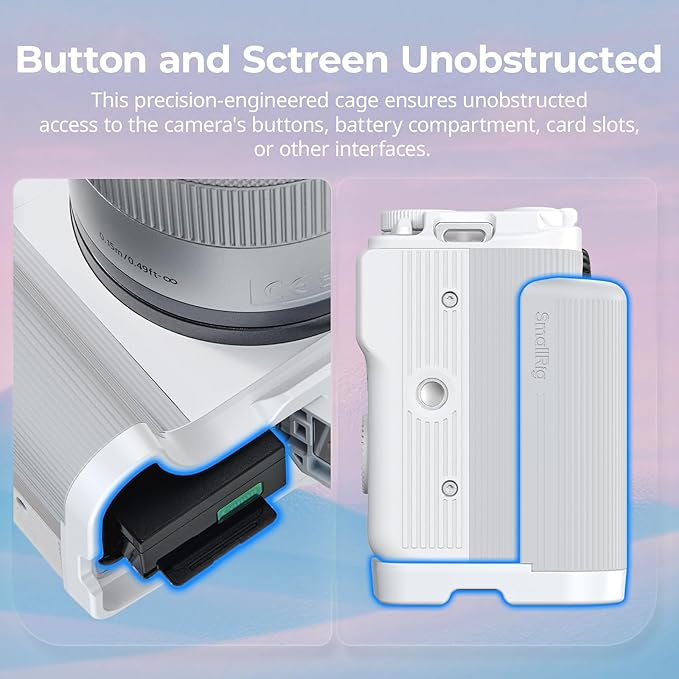 SMALLRIG R50 V Handgrip L-Shape Grip for Canon R50V with Quick Release Plate for Arca, Lightweight Ribbed Side Handle, Cold Shoe Mount, 1/4"-20 threaded holes, Support Vertical Shooting (White) - 5430