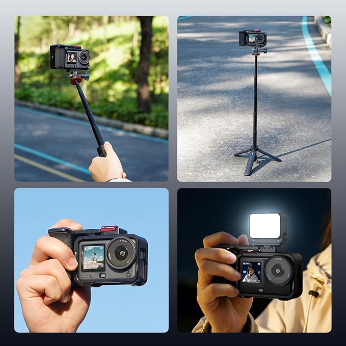 BRDRC Grip Kit for DJI Action 6 (with Cage), Handle Holder Bundle Expansion Mount with Shutter Button, Quick Release, Cold Shoe for DJI Osmo Action 6 Accessories