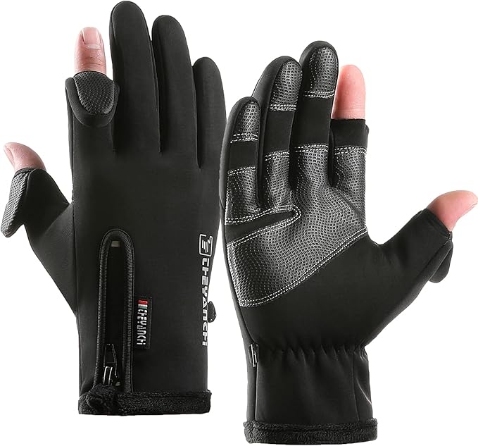 LJCUTE Winter Fingerless Fishing Gloves for Men & Women, Cold Weather Windproof Touchscreen Warm Cycling Gloves for Photography Hunting Ski Motorcycle Driving