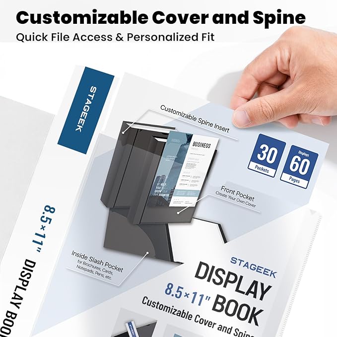 STAGEEK 30-Pocket Portfolio Binder Display 60 Pages, 8.5x11 Binder with Plastic Sleeves, Art Portfolio Folder with Clear Sheet Protectors, Presentation Book for Artwork, Document Organizer