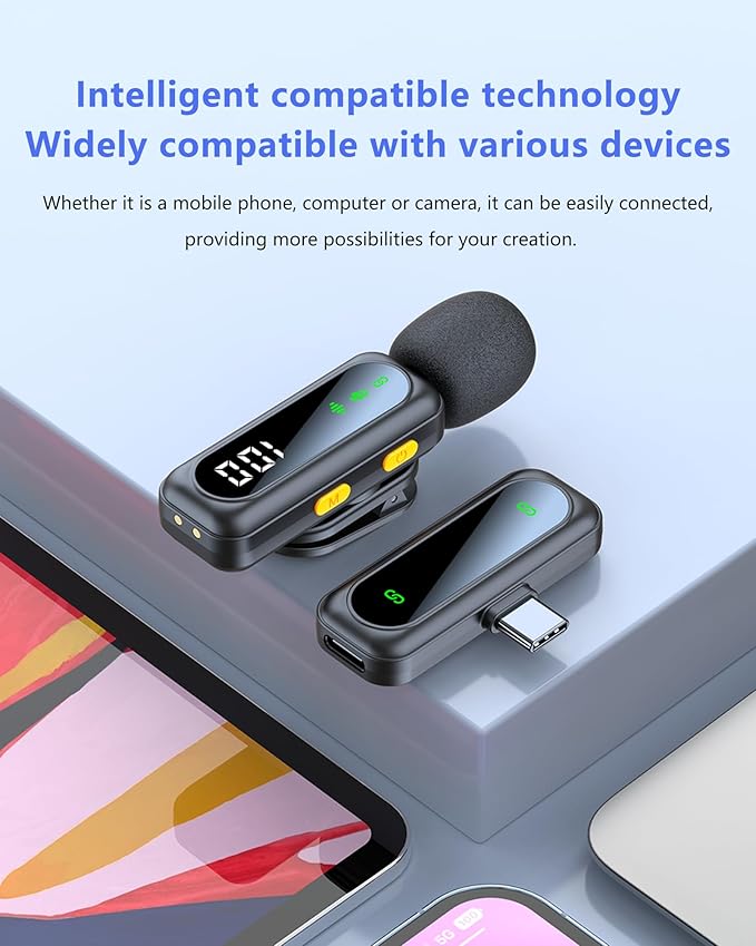 Wireless Lavalier Microphone for iPhone-iPad, Android Phone,Computer,Microphone wireless,Mini Lapel Mic with Noise Reduction and Crystal Sound for Video Recording,Vlogging,TikTok,Singing,YouTube-Black