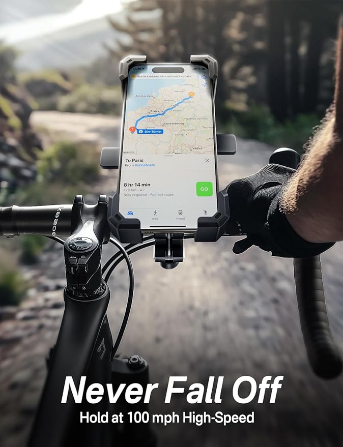 Delobon Bike Phone Holder Handlebar,Motorcycle Phone Mount,ATV Cell Phone Clamp,Scooter Phone Clip for iPhone 15 Pro Max14 13 12plus, Samsung S24Ultra S23 and More 4.7" to 7.0" inch Phone