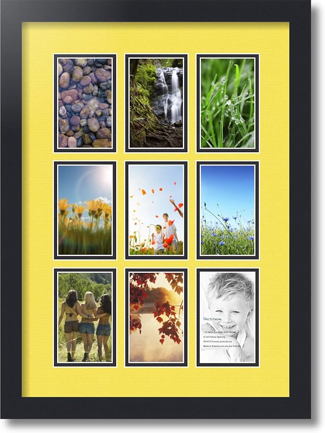 Art to Frames Double-Multimat-1046-47R/89-FRBW26079 Collage Photo Frame Double Mat with 9-3x5 Openings and Satin Black Frame