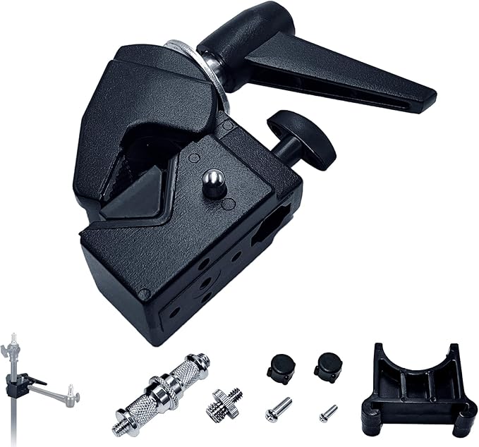 Super Clamp for Round Pipe Flat Surface,for Photography Studio Camera And Video Lighting Mounting,Multi-Function Studio Clip Mount (1 x Super Clamp)